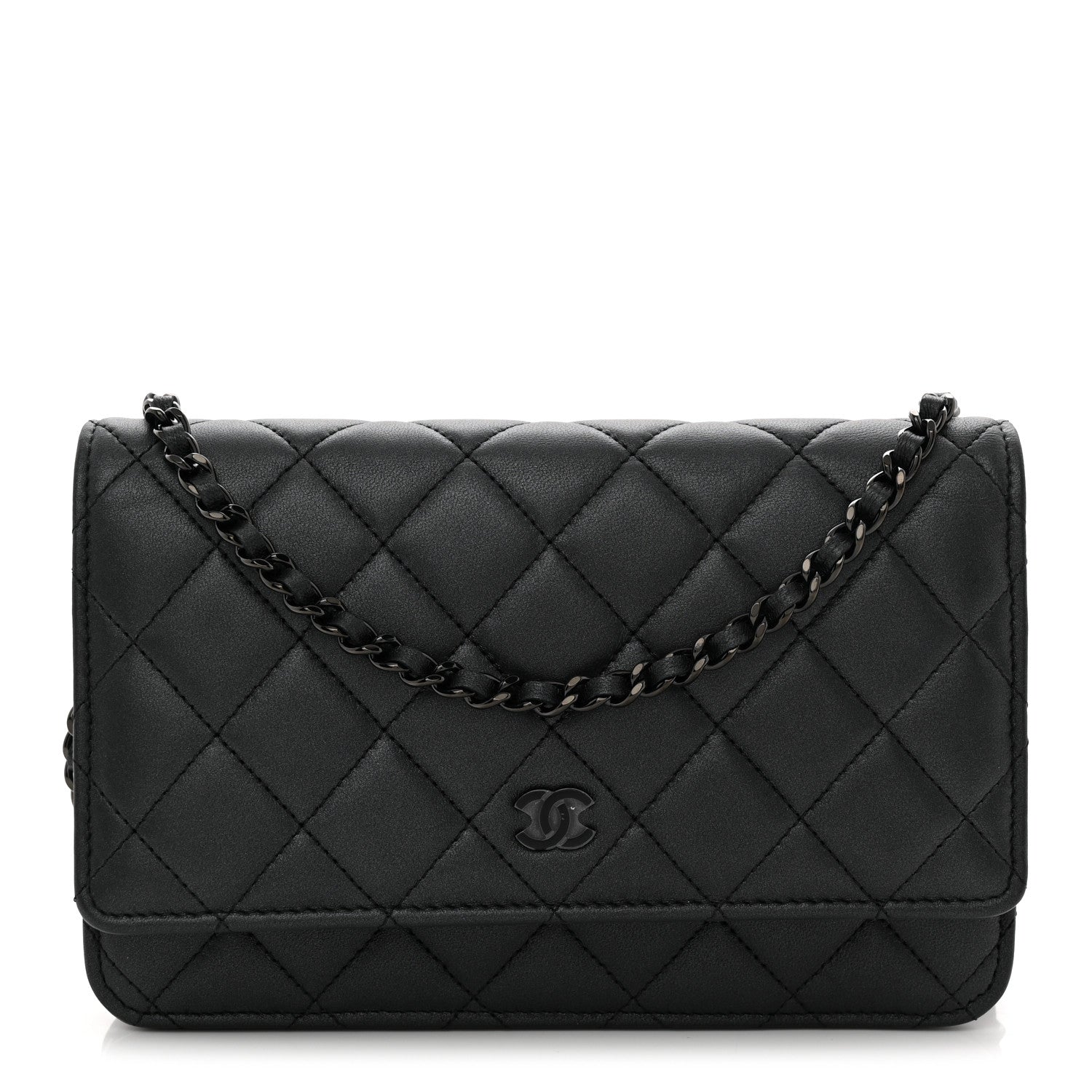 Chanel Pearly Lambskin Quilted Wallet On Chain WOC So Black 1 of 12