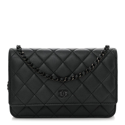 Chanel Pearly Lambskin Quilted Wallet On Chain WOC So Black 1 of 12