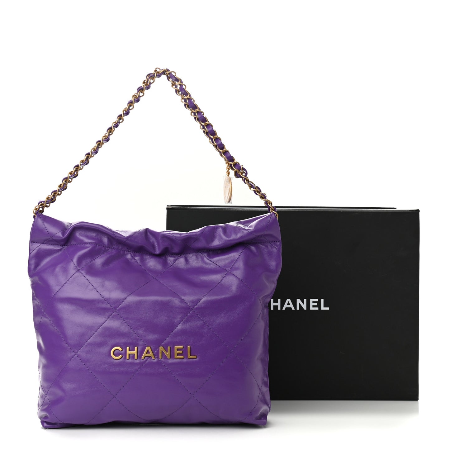 Shiny Calfskin Quilted Small Chanel 22 Purple