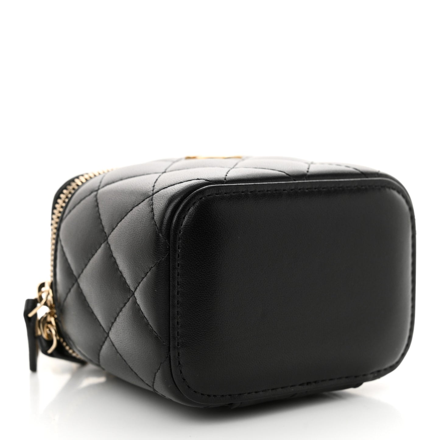 Lambskin Quilted Top Handle Mini Vanity Case With Chain Black