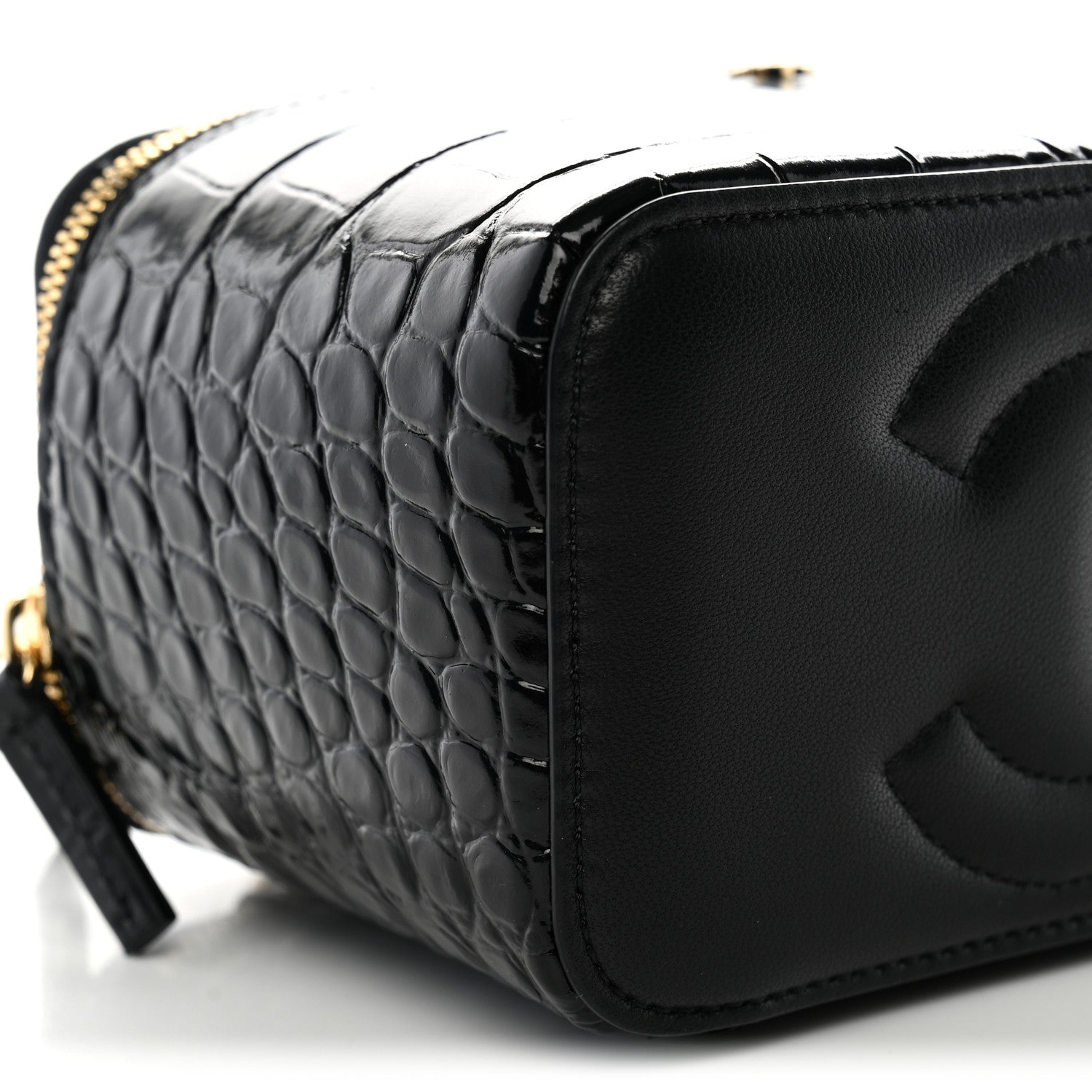 Chanel Calfskin Crocodile Embossed Crococo Small Top Handle Vanity Case With Chain Black 9 of 11