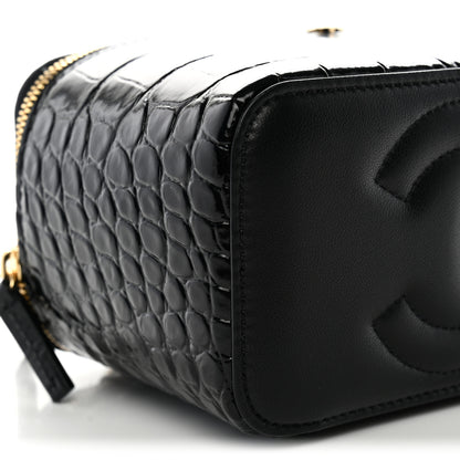 Chanel Calfskin Crocodile Embossed Crococo Small Top Handle Vanity Case With Chain Black 9 of 11