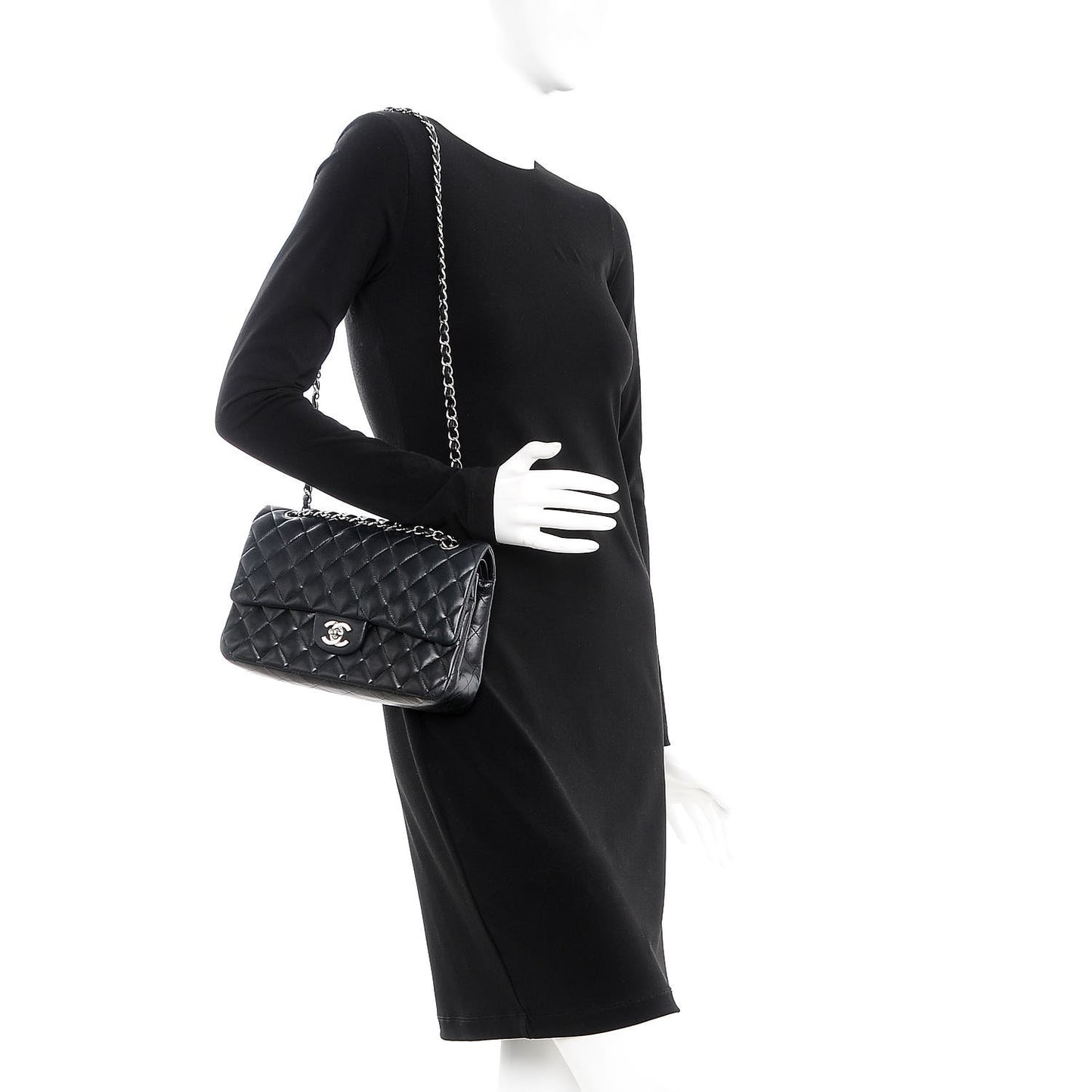 Lambskin Quilted Medium Double Flap Black