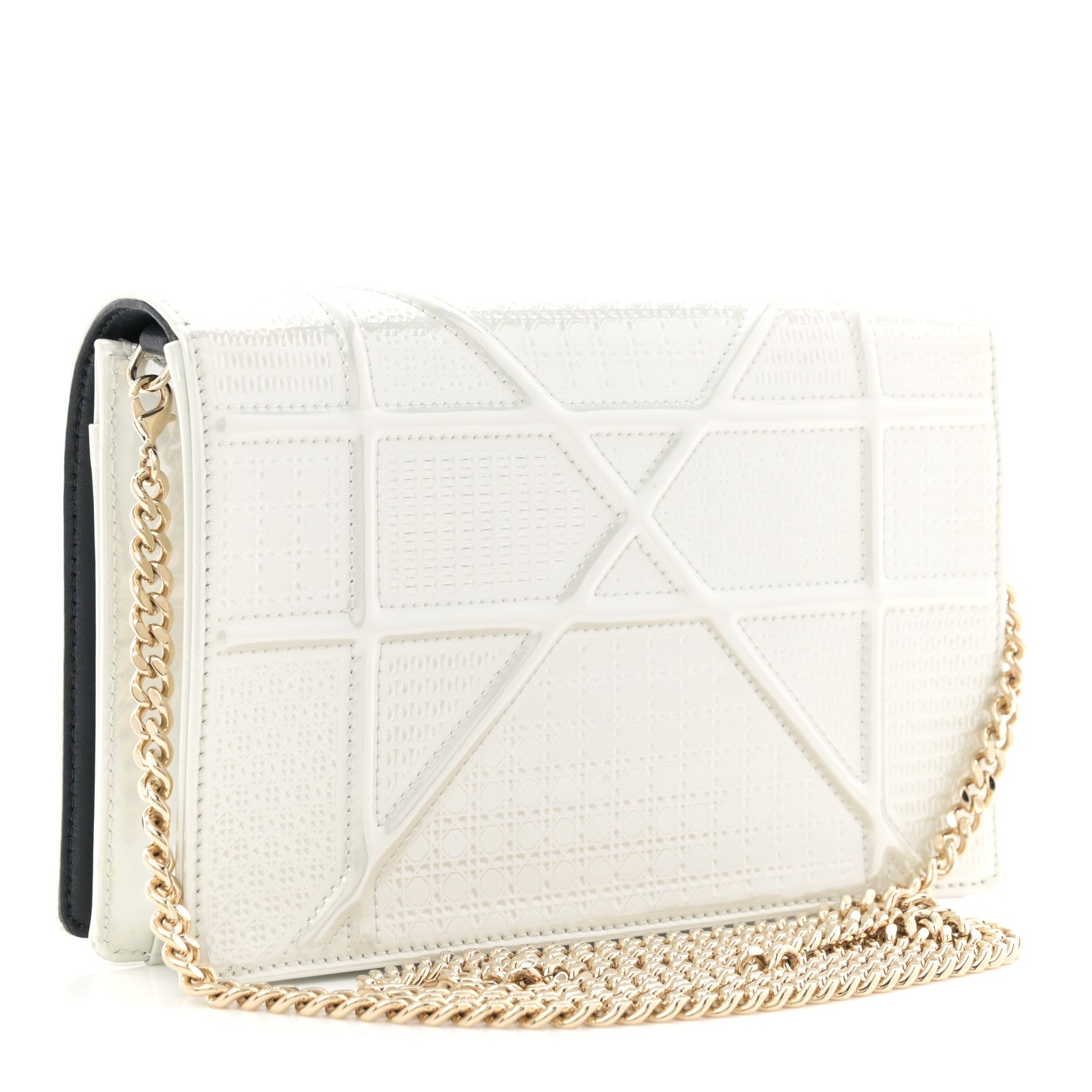 Christian Dior Patent Micro-Cannage Diorama Wallet on Chain Pouch White 3 of 9