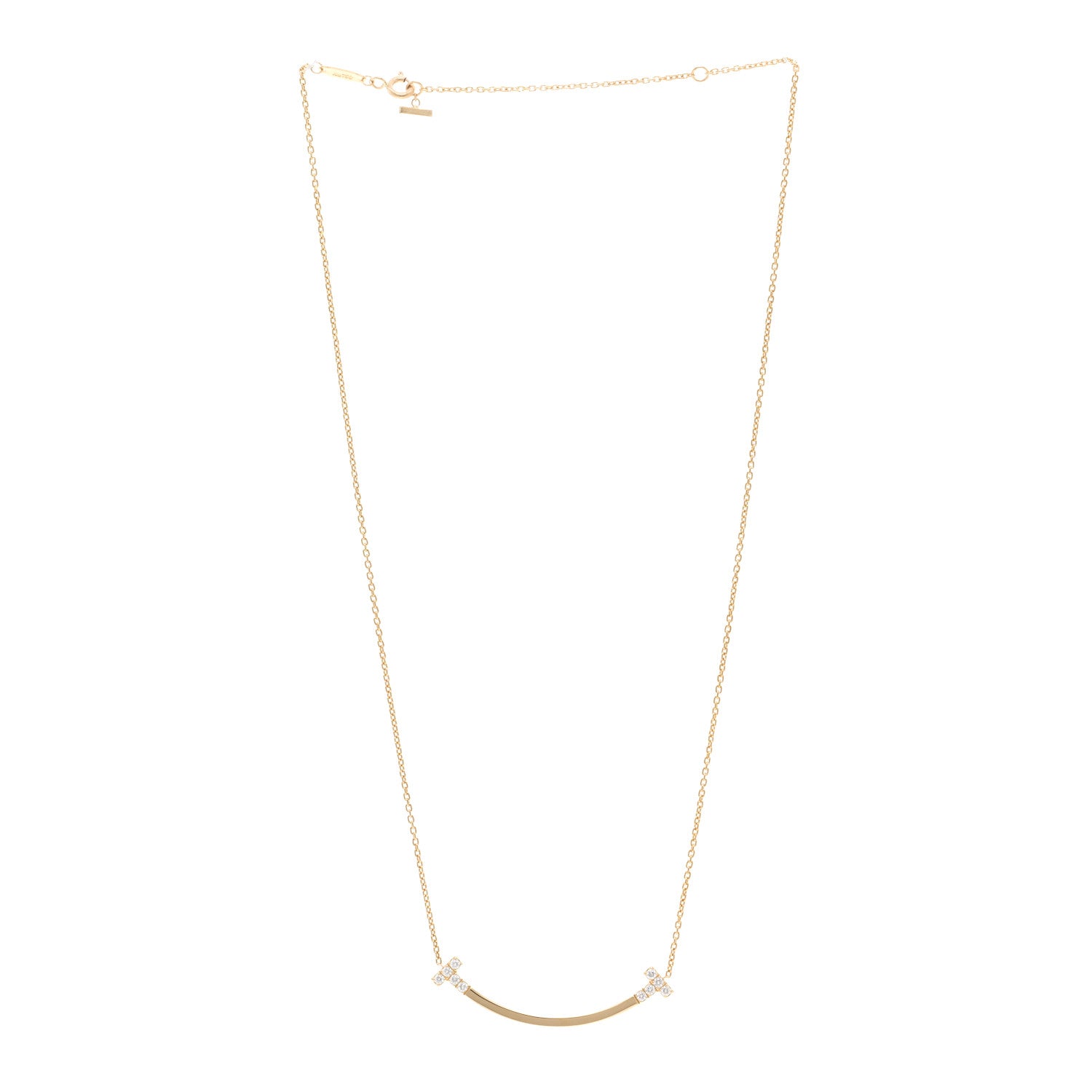 Tiffany 18K Yellow Gold Diamond .19ctw Medium T Smile Pendant Necklace 3 of 5
