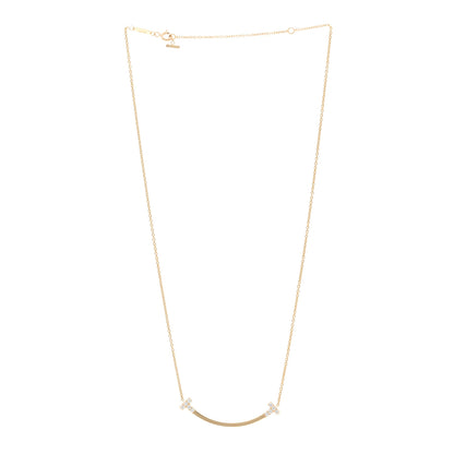 Tiffany 18K Yellow Gold Diamond .19ctw Medium T Smile Pendant Necklace 3 of 5