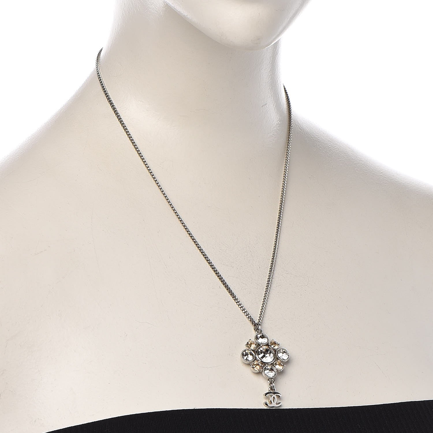 Chanel Crystal CC Necklace Silver 2 of 6