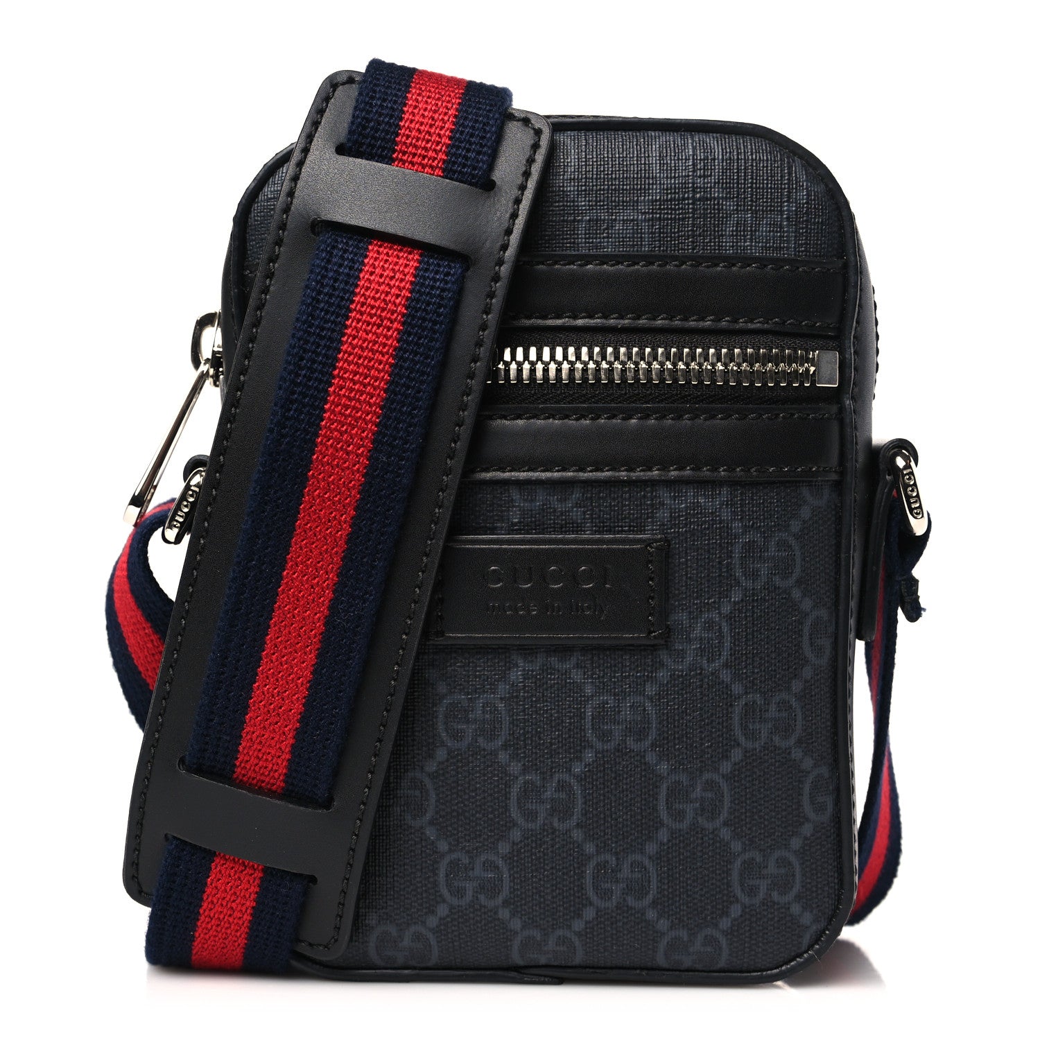 Gucci GG Supreme Monogram Appia Calfskin Web Small Camera Messenger Bag Black Grey 1 of 9