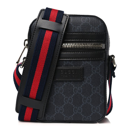 Gucci GG Supreme Monogram Appia Calfskin Web Small Camera Messenger Bag Black Grey 1 of 9