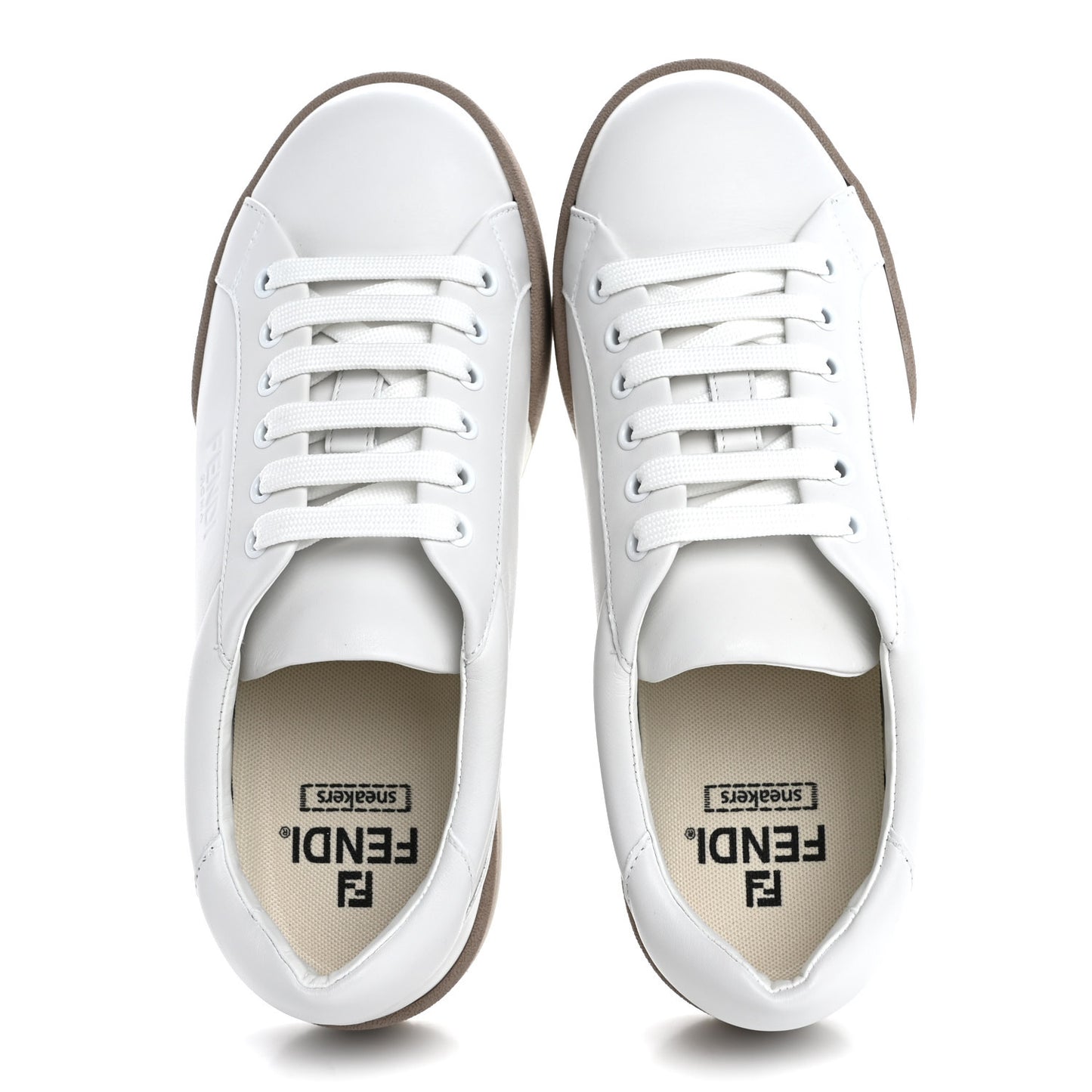Calfskin Womens Fendi Match Low Top Sneakers 38 White Beige