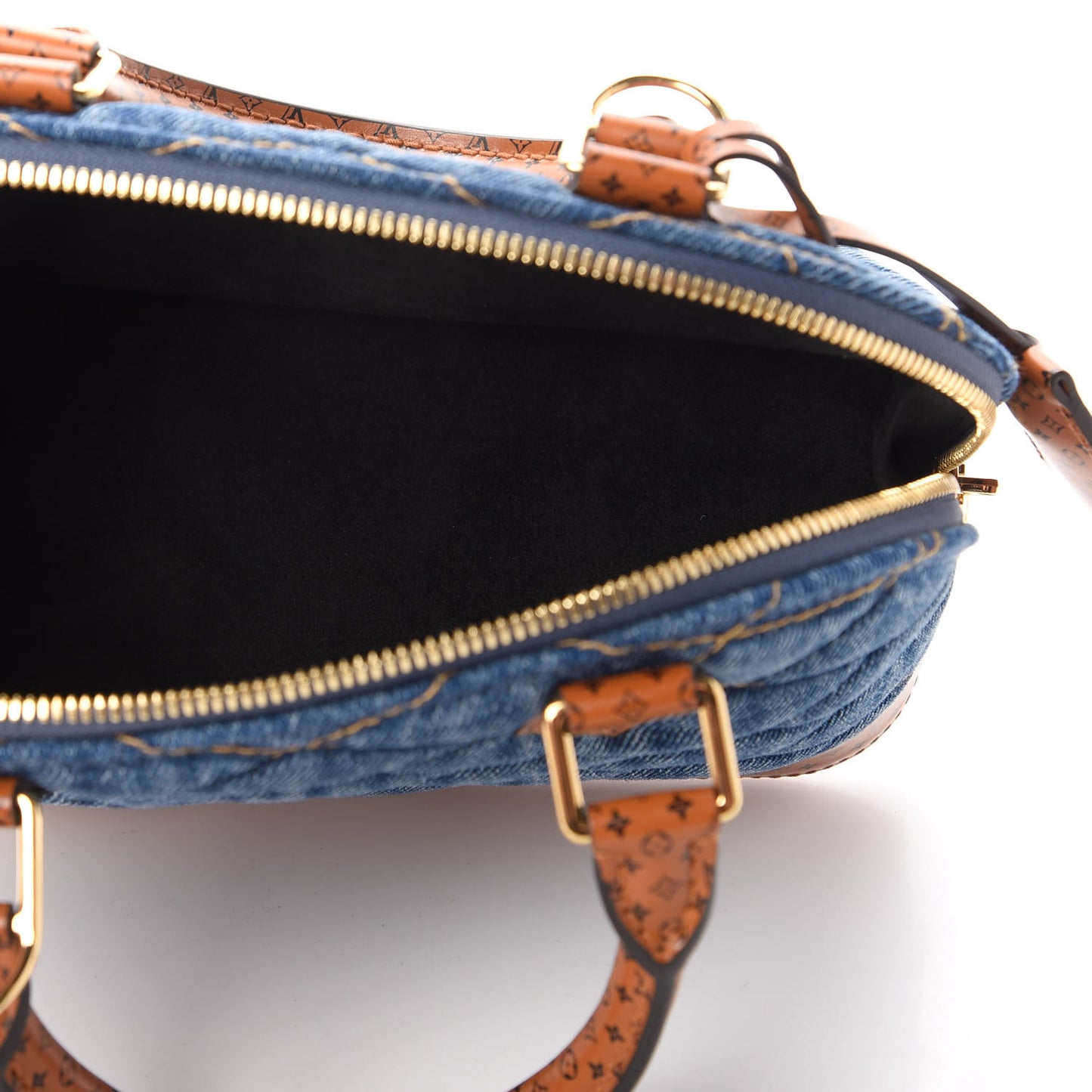 Denim Calfskin Reverse Monogram Malletage Alma BB Blue