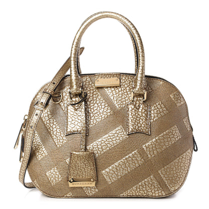 Burberry Metallic Heritage Grain Check Embossed Small Orchard Bowling Bag Gold 1 of 10