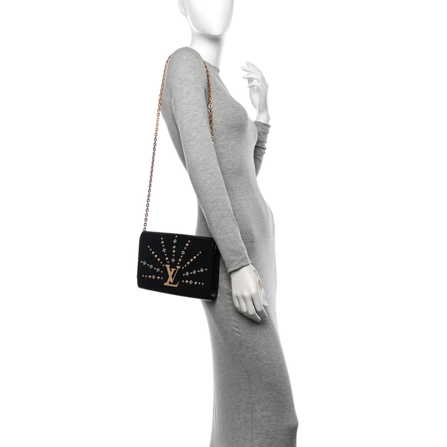 Louis Vuitton Calfskin Studded Louise Chain GM Black 2 of 12