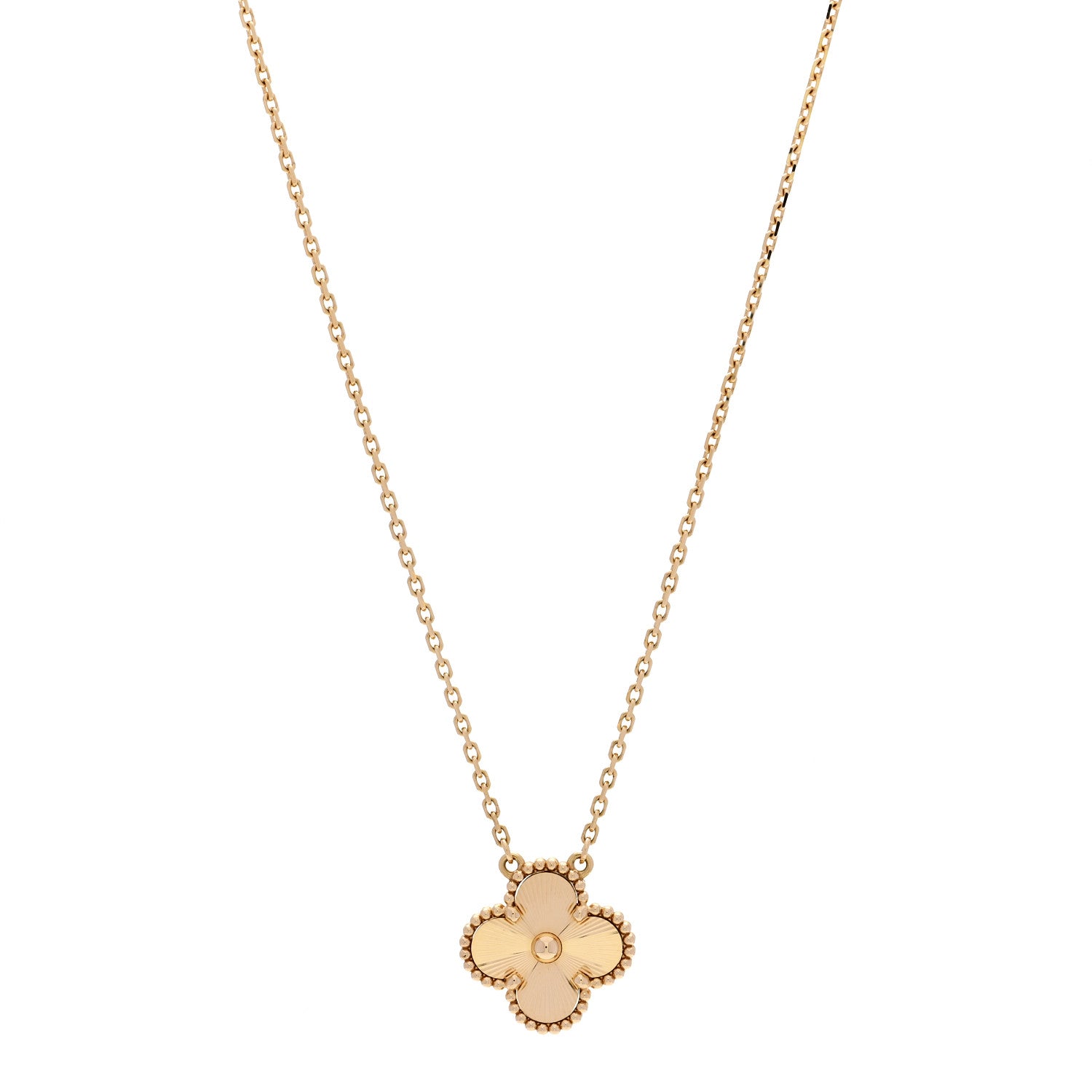 Van Cleef & Arpels 18K Yellow Gold Guilloche Vintage Alhambra Pendant Necklace 1 of 6