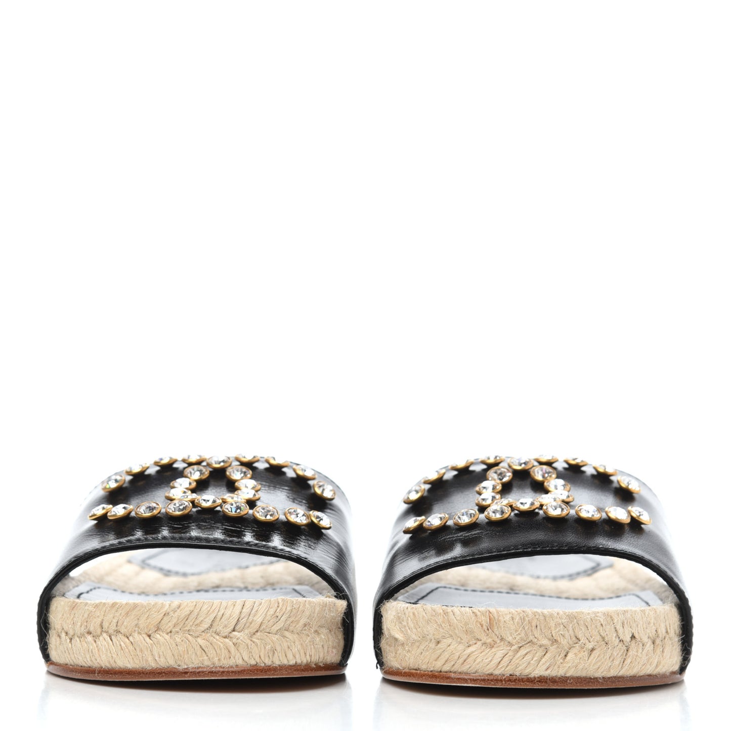 Patent Calfskin Crystal CC Espadrille Slip On Sandals 36 Black