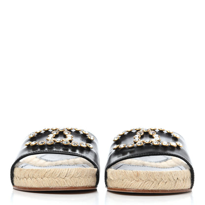 Chanel Patent Calfskin Crystal CC Espadrille Slip On Sandals 36 Black 2 of 12
