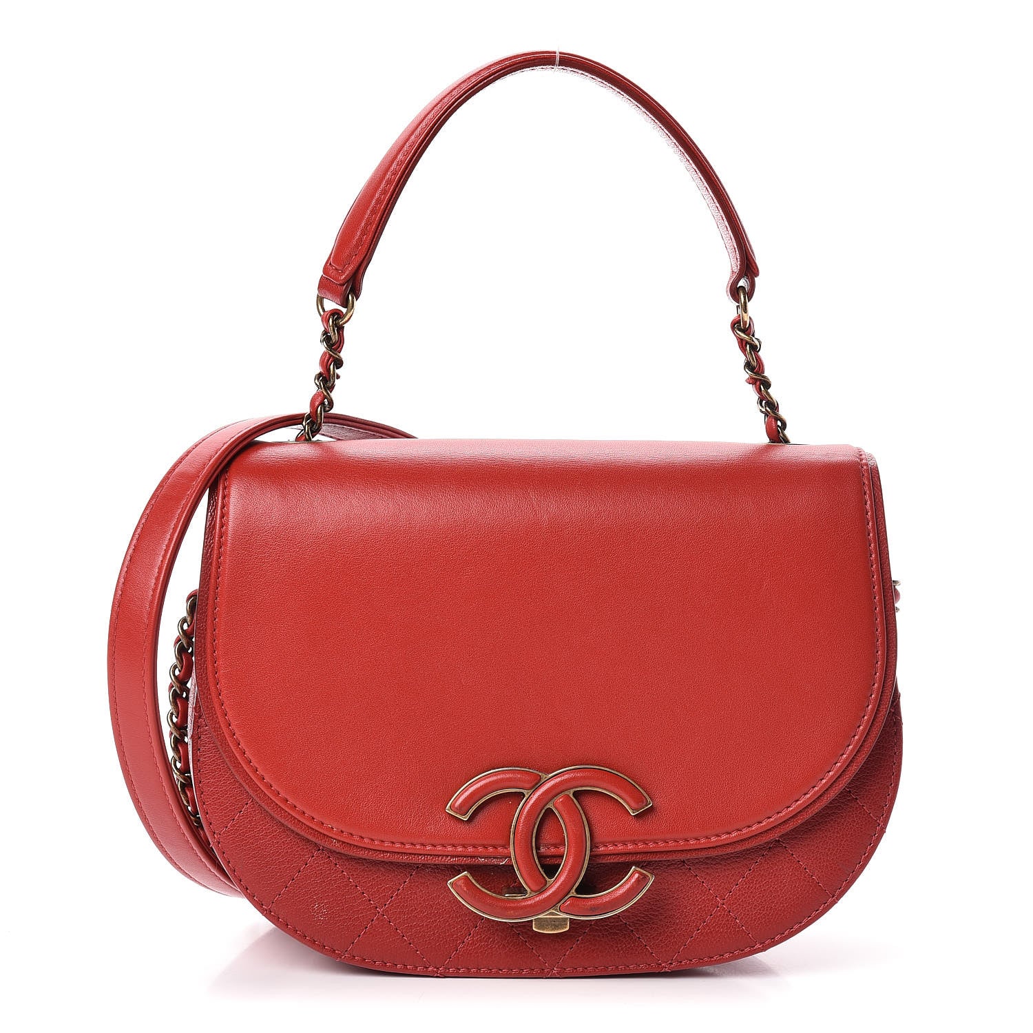 Chanel Shiny Calfskin Goatskin Quilted Small Coco Curve Messenger Flap Red 1 of 15