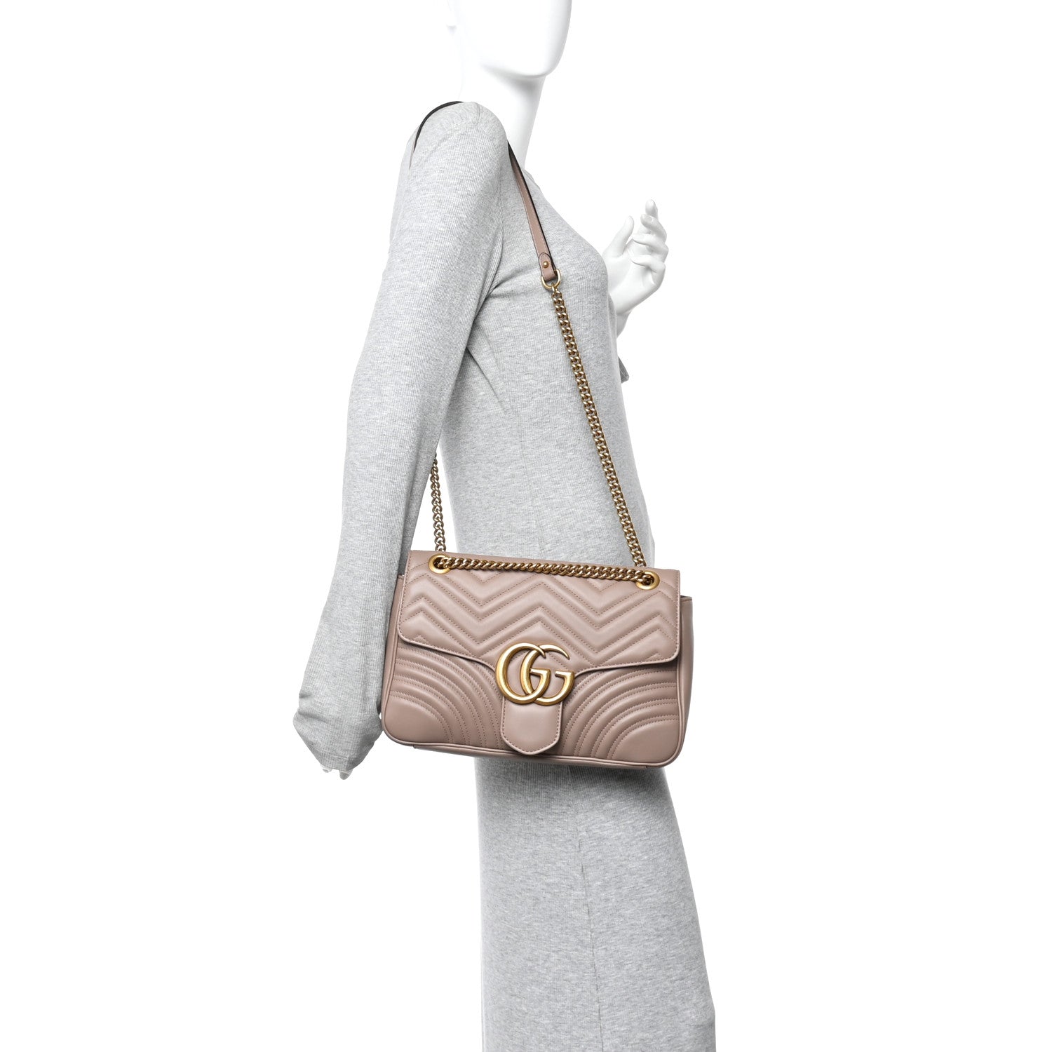 Gucci Calfskin Matelasse Medium GG Marmont Shoulder Bag Porcelain Rose 2 of 11
