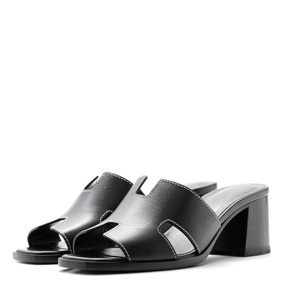Hermes Calfskin Helia Sandals 37 Black 3 of 9