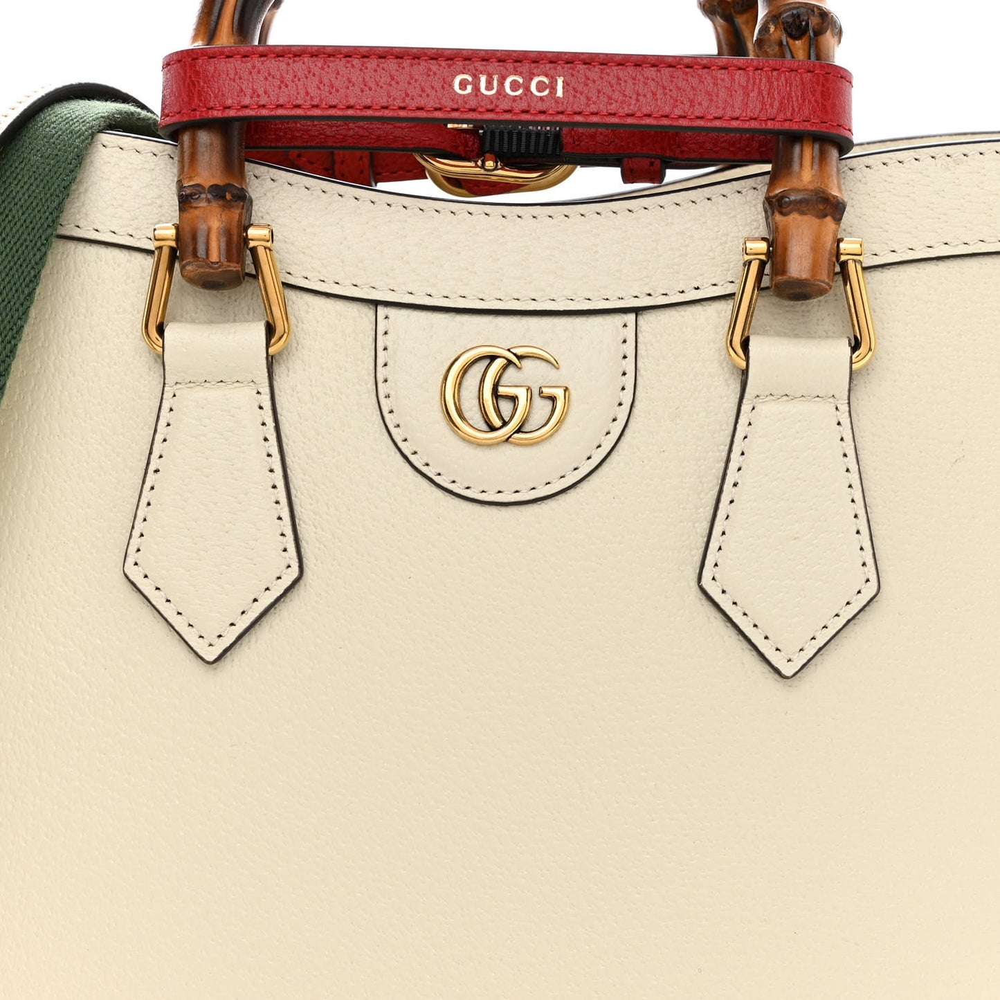Textured Dollar Calfskin Web Small Diana Tote Bag Mystic White