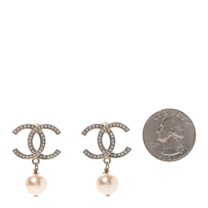 Chanel Crystal CC Pearl Drop Earrings Gold 2 of 4
