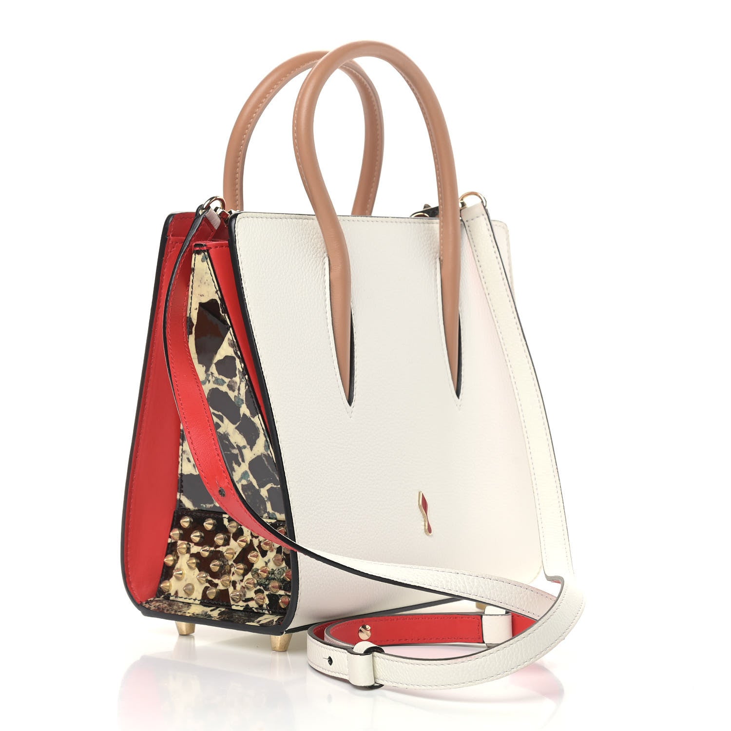 Christian Louboutin Calfskin Patent Studded Small Paloma White 2 of 12