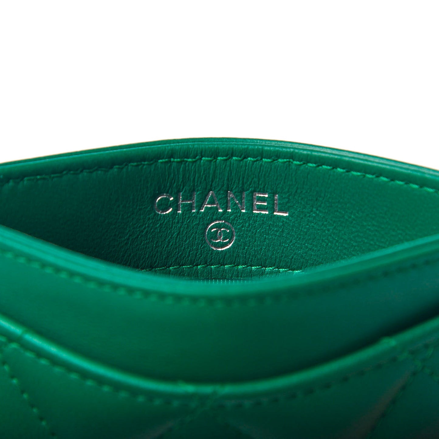 Lambskin Quilted Card Holder Green