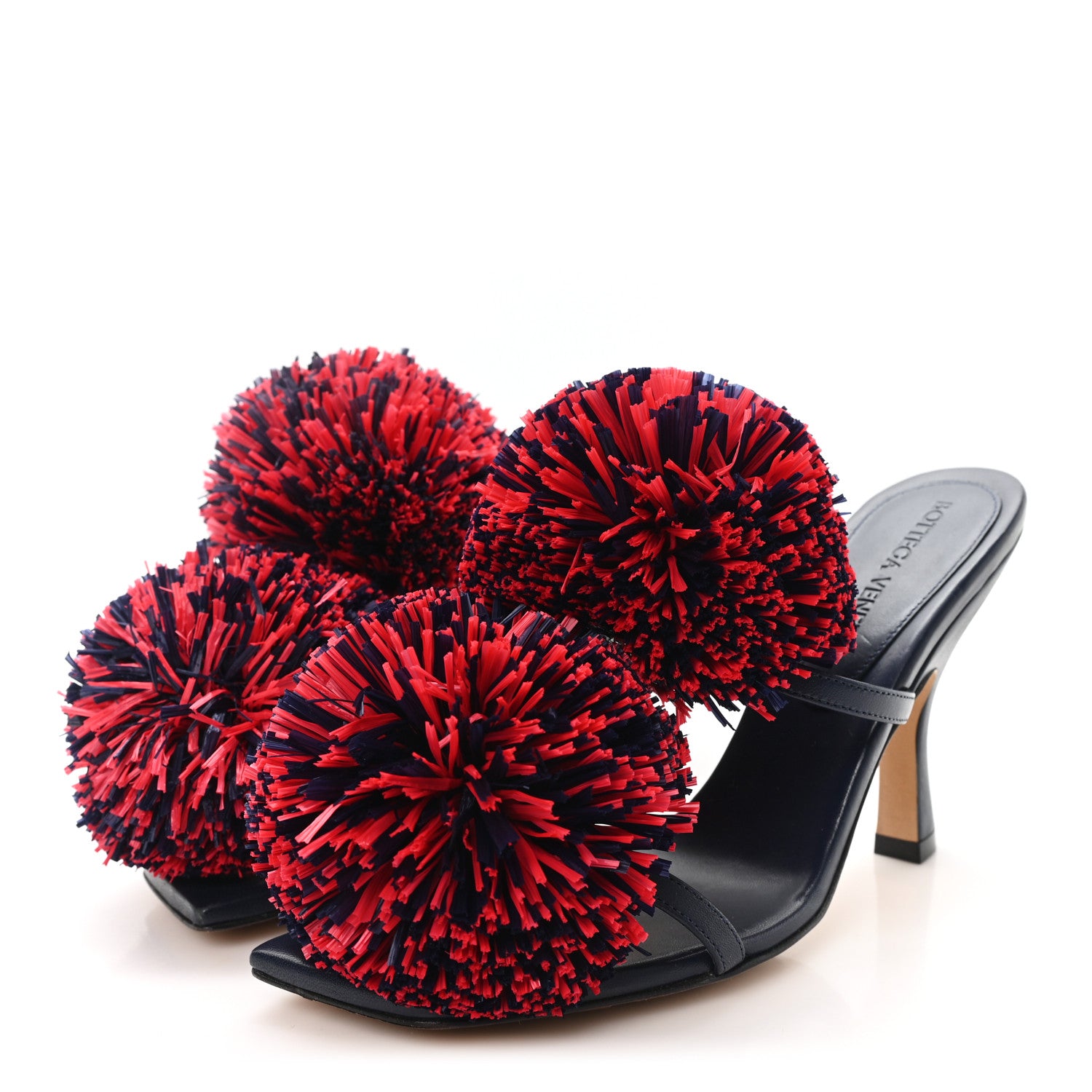 Bottega Veneta Calfskin Pom Slide Sandals 36 Navy Red 4 of 9