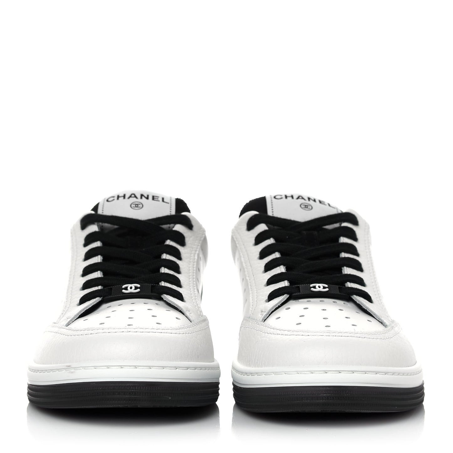 Grained Calfskin Fabric Womens Logo Sneakers 38.5 White Black