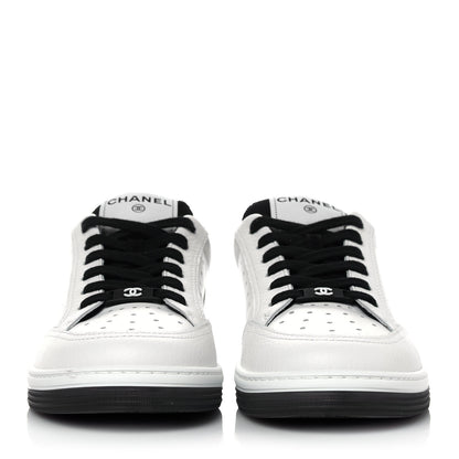 Chanel Grained Calfskin Fabric Womens Logo Sneakers 38.5 White Black 2 of 10