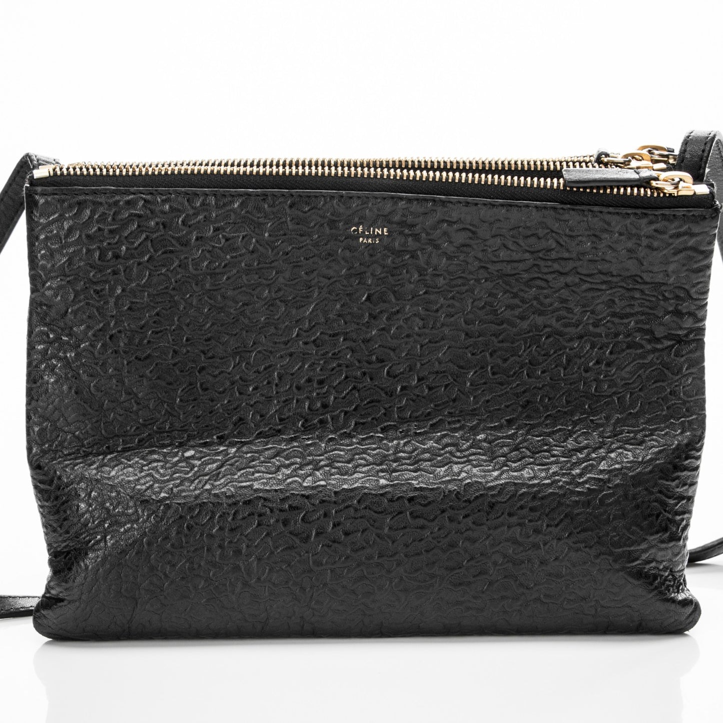 Calfskin Astrakhan Embossed Large Trio Crossbody Bag Black