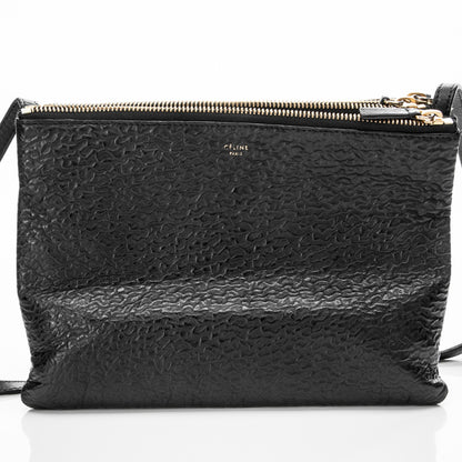 Celine Calfskin Astrakhan Embossed Large Trio Crossbody Bag Black 9 of 9