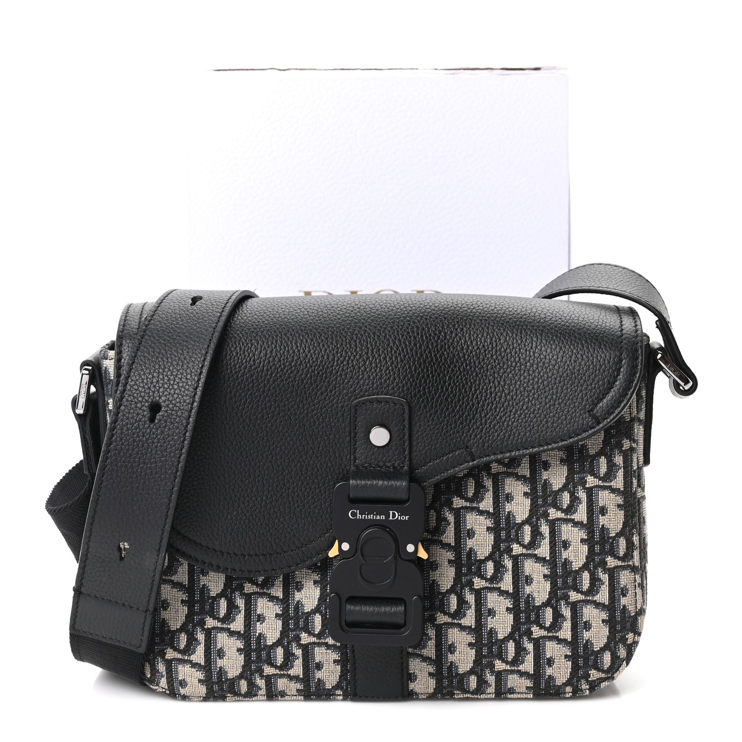 Christian Dior Oblique Jacquard Grained Calfskin Small Saddle Messenger Bag Beige Black 11 of 11
