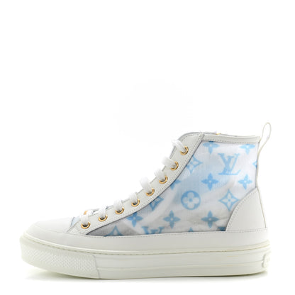 Louis Vuitton Technical Fabric Calfskin Monogram Printed Stellar Sneaker Boots 35 Blue 1 of 8