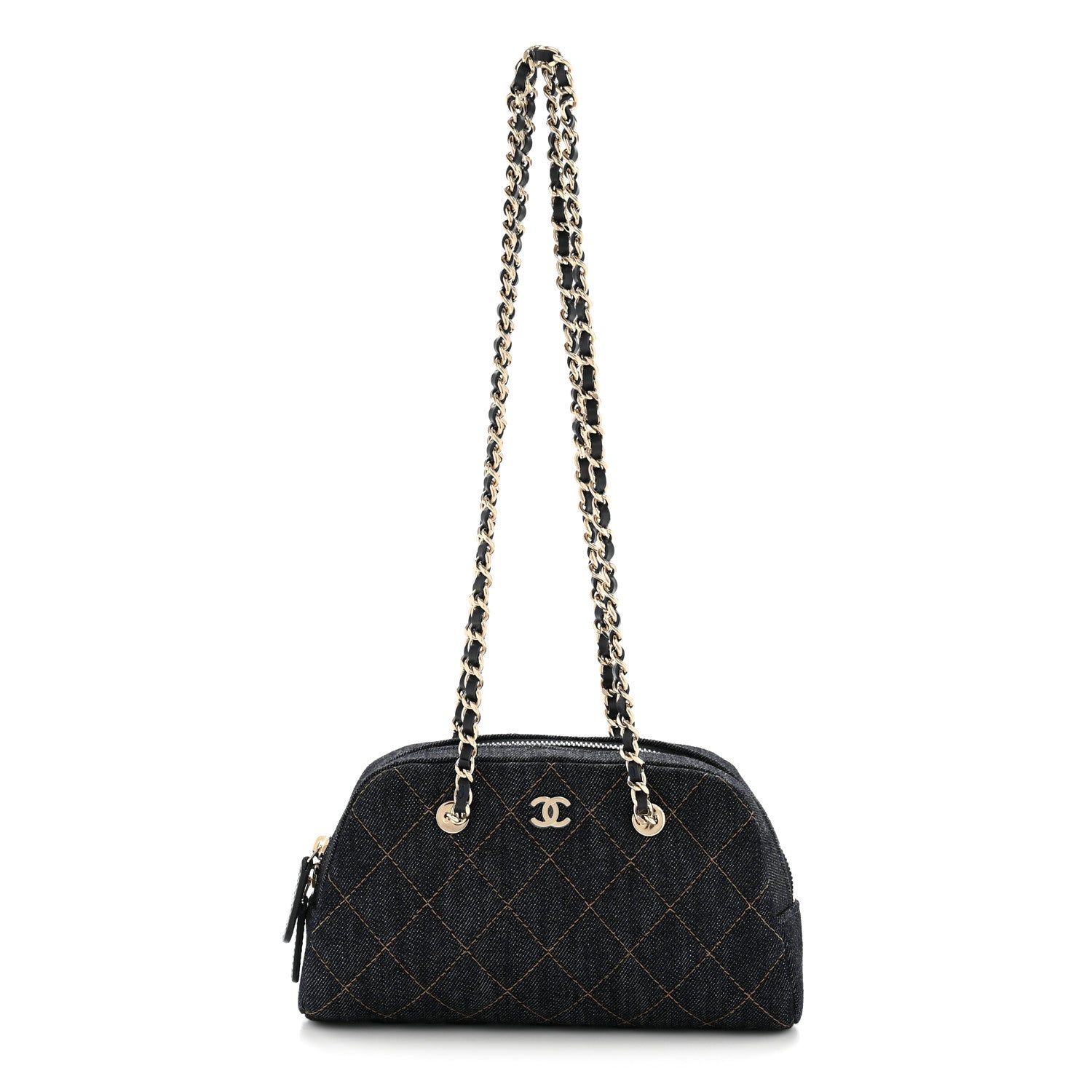 Chanel Denim Quilted Clutch With Chain Dark Blue Orange 1 of 11