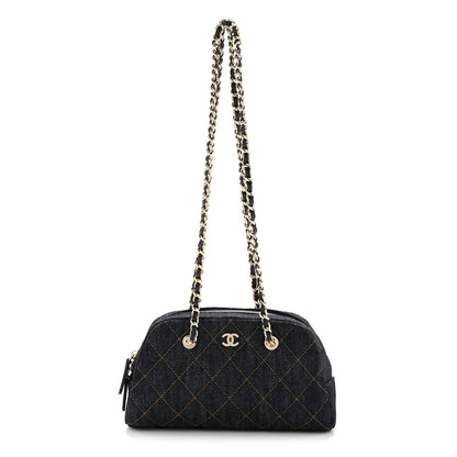 Chanel Denim Quilted Clutch With Chain Dark Blue Orange 1 of 11