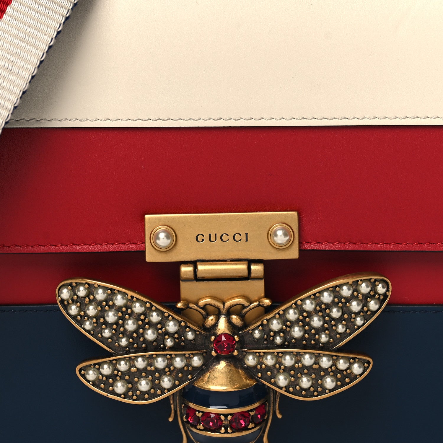 Gucci Calfskin Sylvie Web Queen Margaret Shoulder Bag Blue Agata Hibiscus Red Mystic White 8 of 11