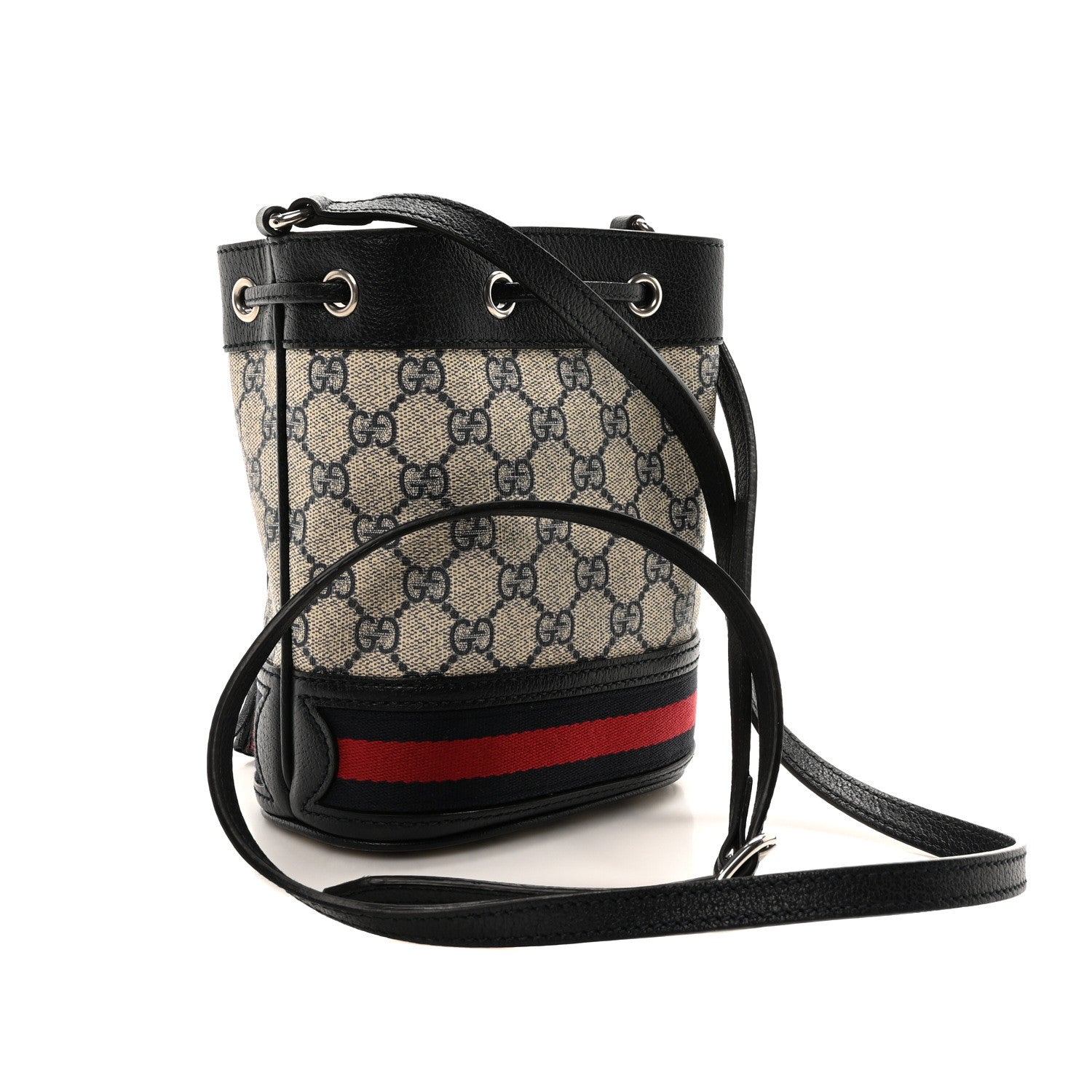 Gucci GG Supreme Monogram Web Mini Ophidia Bucket Bag Beige Blue 3 of 11