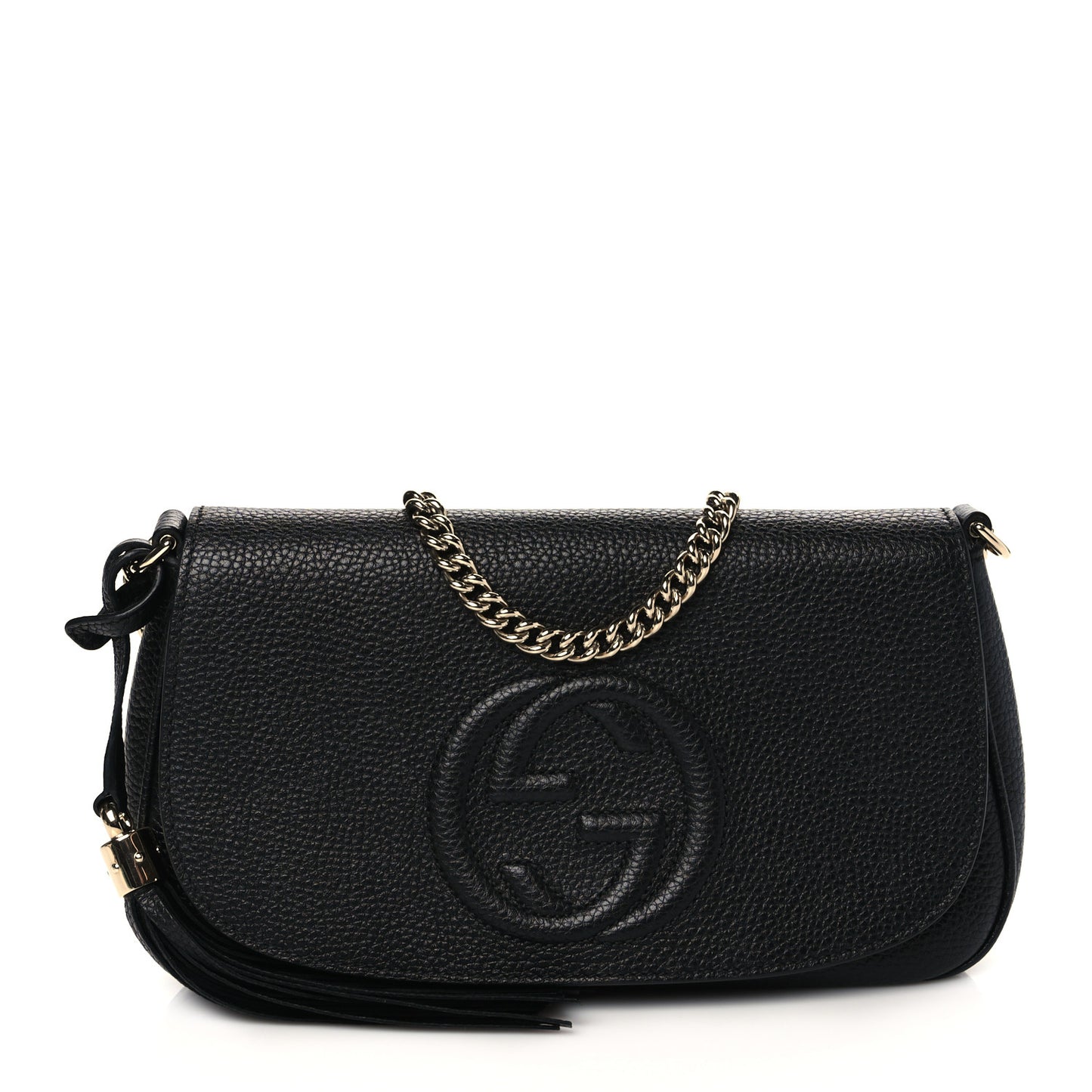 Pebbled Calfskin Medium Soho Flap Crossbody Black