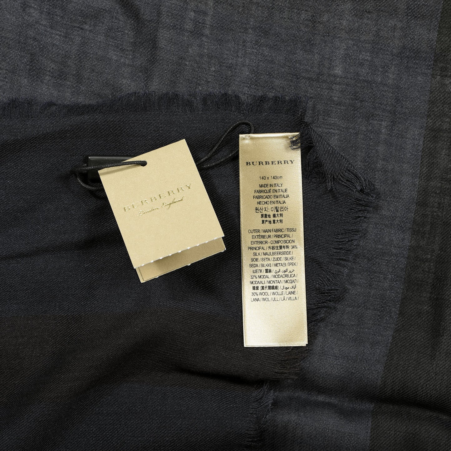 Silk Modal Wool London Check Lightweight Travel Square Navy
