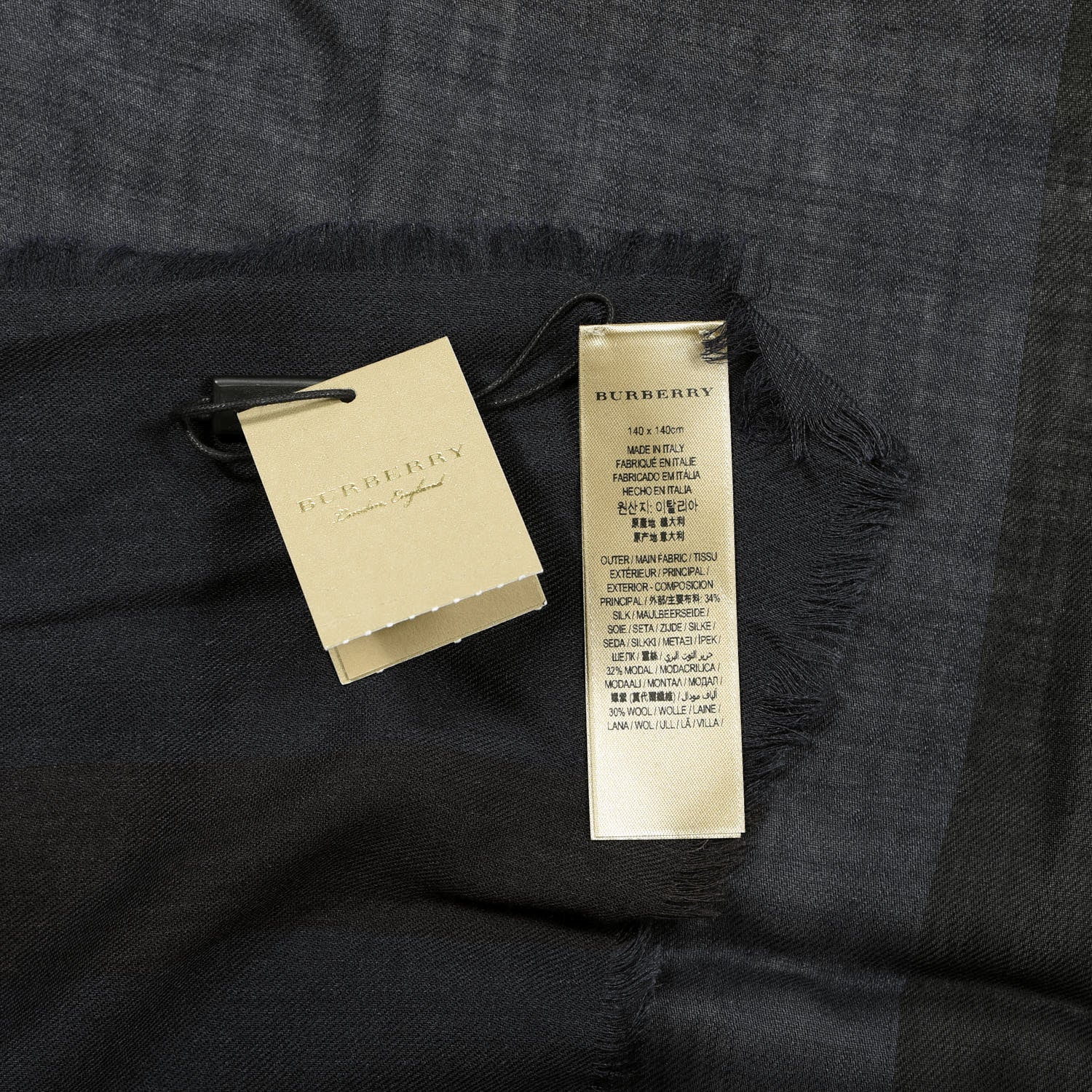 Burberry Silk Modal Wool London Check Lightweight Travel Square Navy 3 of 3