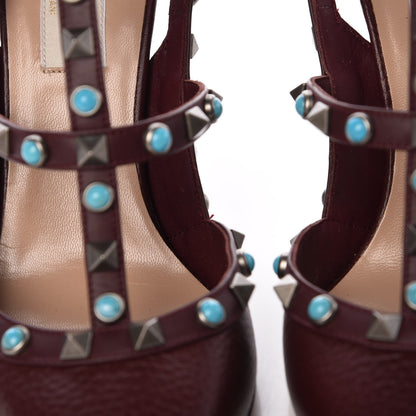 Valentino Garavani Pebbled Calfskin Turquoise Rockstud Rolling Ankle Strap 100mm Pumps 37.5 Rubin 8 of 11