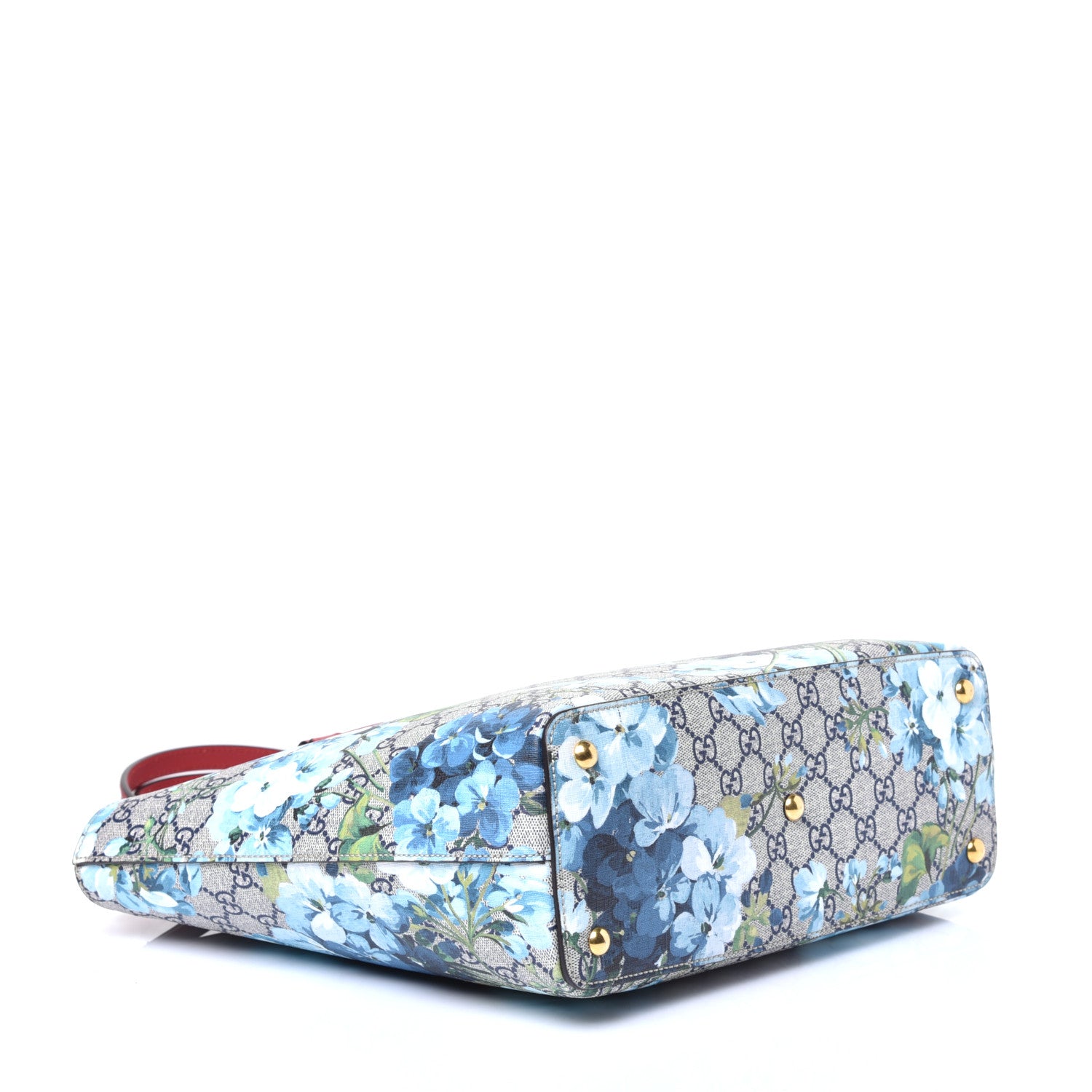 Gucci GG Supreme Monogram Blooms Medium Zippered Bucket Tote Beige Blue Navy Hibiscus Red 4 of 9