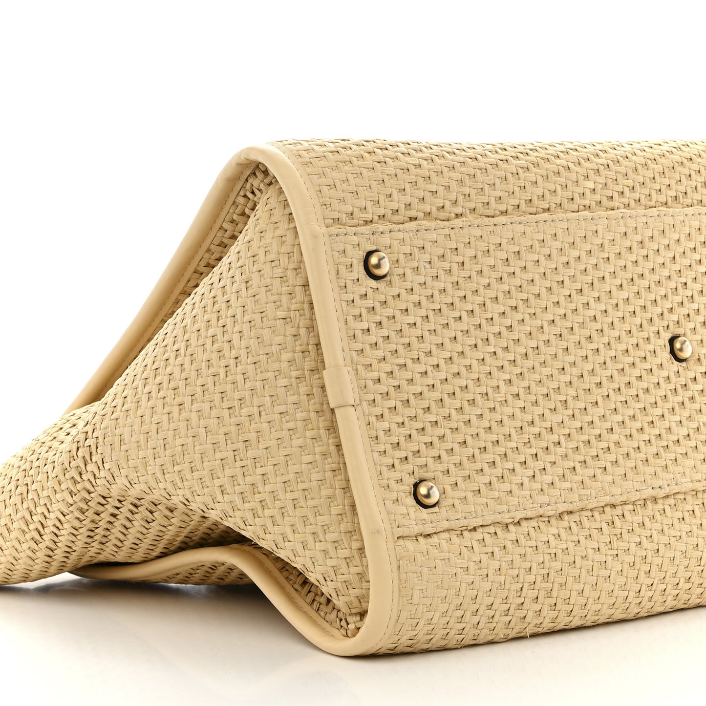 Straw Raffia Calfskin Chain Medium Deauville Tote Beige Black