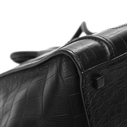 Celine Calfskin Crocodile Embossed Medium Phantom Luggage Black 9 of 13
