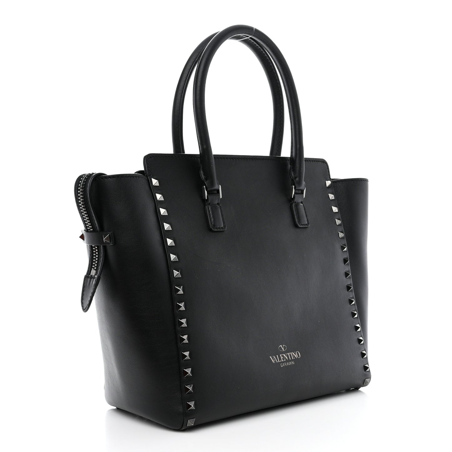 Vitello Rockstud Double Handle Tote Black