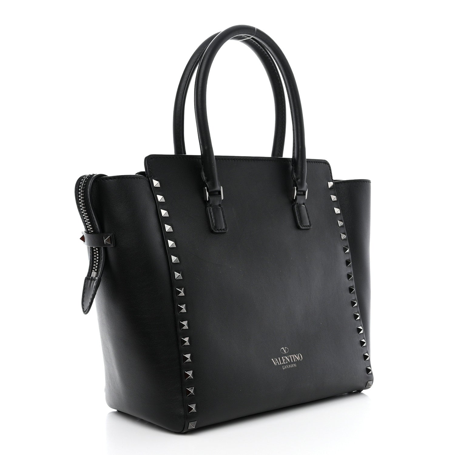 Valentino Garavani Vitello Rockstud Double Handle Tote Black 3 of 11