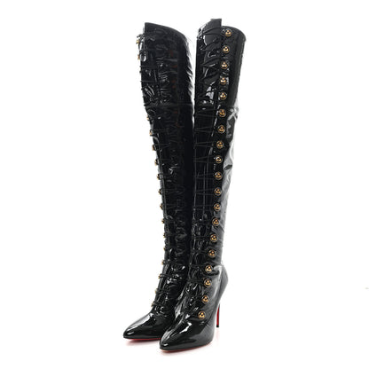 Christian Louboutin Patent Alta 100 Over The Knee Boots 40 Black 3 of 6