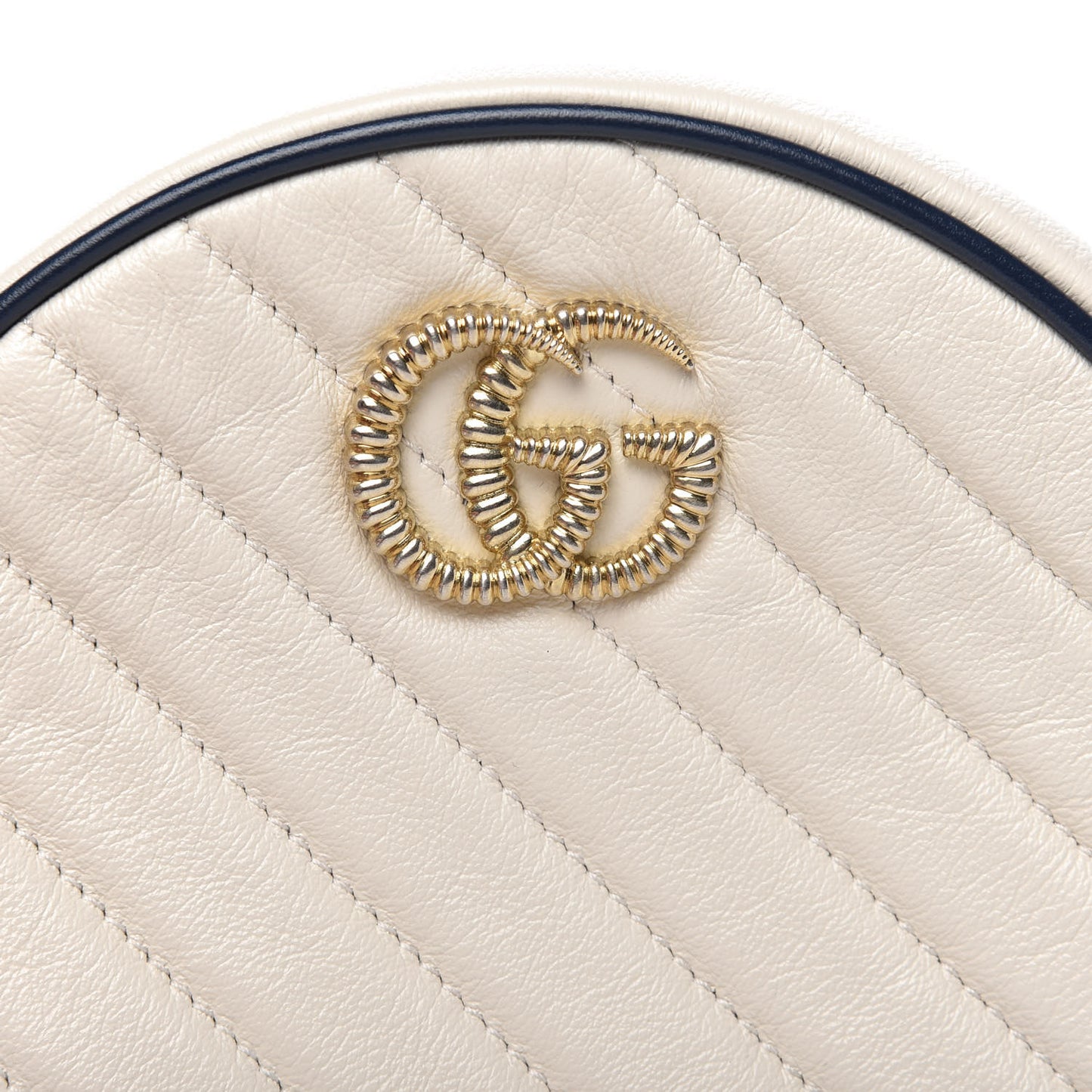 Azalea Calfskin Matelasse Diagonal Mini Torchon GG Marmont Round Shoulder Bag Mystic White Blue Agata