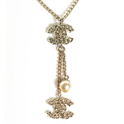 Chanel Chain Pearl CC Pendant Necklace Light Gold 3 of 4